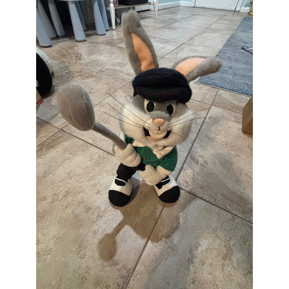 Vintage Bugs Bunny Golfer Plush Looney Tunes 15 Inch Golfing Outfit Plaid Hat
